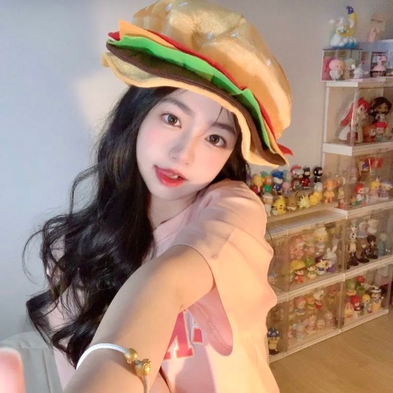 Foto di cappello da hamburger, divertente e carino, cartone animato, ragazza, cappello da hamburger_voghion.com