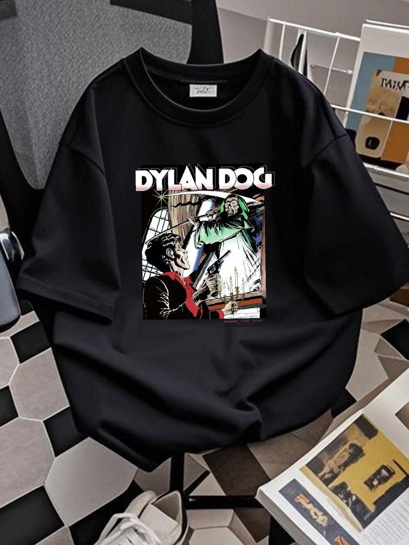 Maglietta vintage Dylan Dog del 1991, anni '90, fumetti horror italiani, grafica, versatile, da uomo, leggermente morbida, elegante, comoda, traspirante, casual._voghion.com