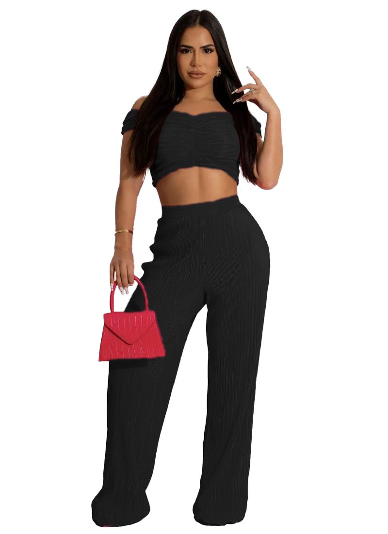 Vêtements pour femmes, vente chaude, mode printemps, loisirs, une épaule, poitrine, jambe large, ensemble deux pièces_voghion.com