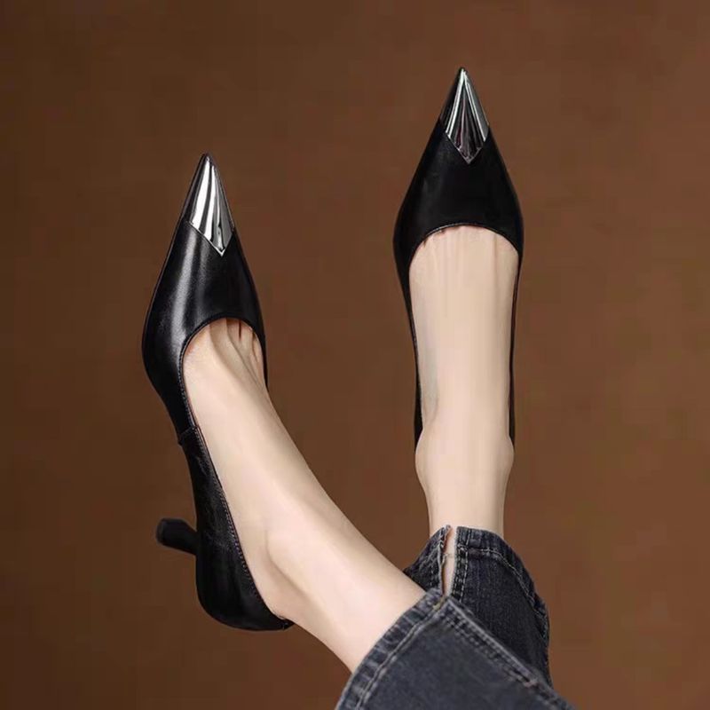 Französische High Heels mit Metallspitze für Damen, dünner Absatz, neues Design für Frühling und Herbst, elegant und modisch, ideal für den Alltag._voghion.com
