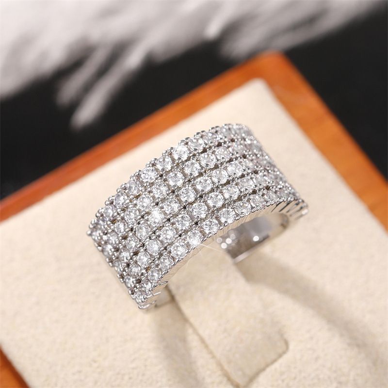 Cao Shi's New Luxury Five Rows Full Diamond Zircon Personalized Versatile Women's Ring_voghion.com