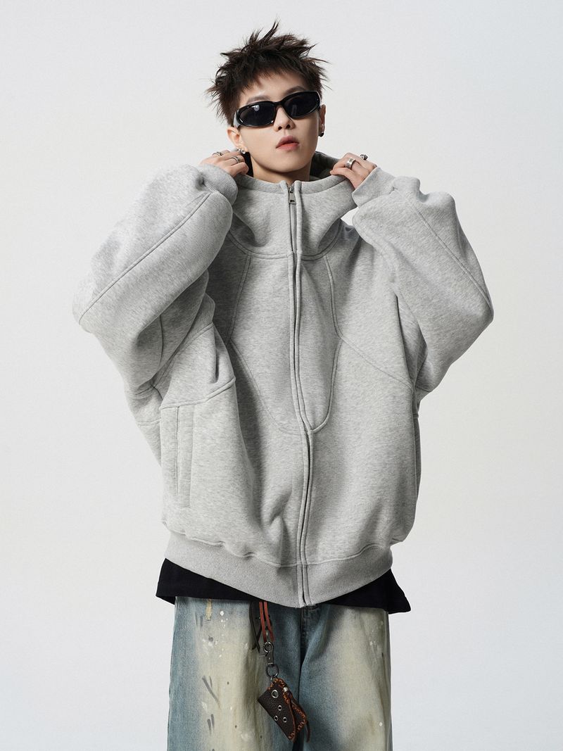 Thick cardigan hoodie men's new trend zipper top youth spring and autumn patchwork hooded jacket_voghion.com