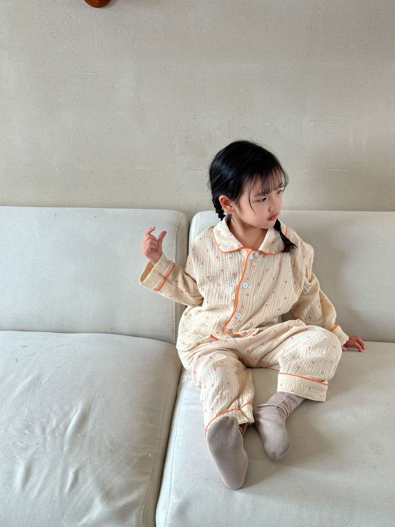 Pijamas para niños, conjunto de manga larga de gasa de algodón para primavera y otoño para niñas y niños, ropa para el hogar_voghion.com