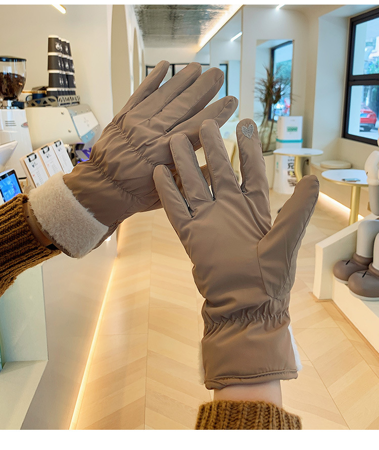 New Female Winter Veet Cashmere Full Finger Non-Inverted Button Solid Color Women Cycling Touch Screen Warm Lace Cotton_voghion.com