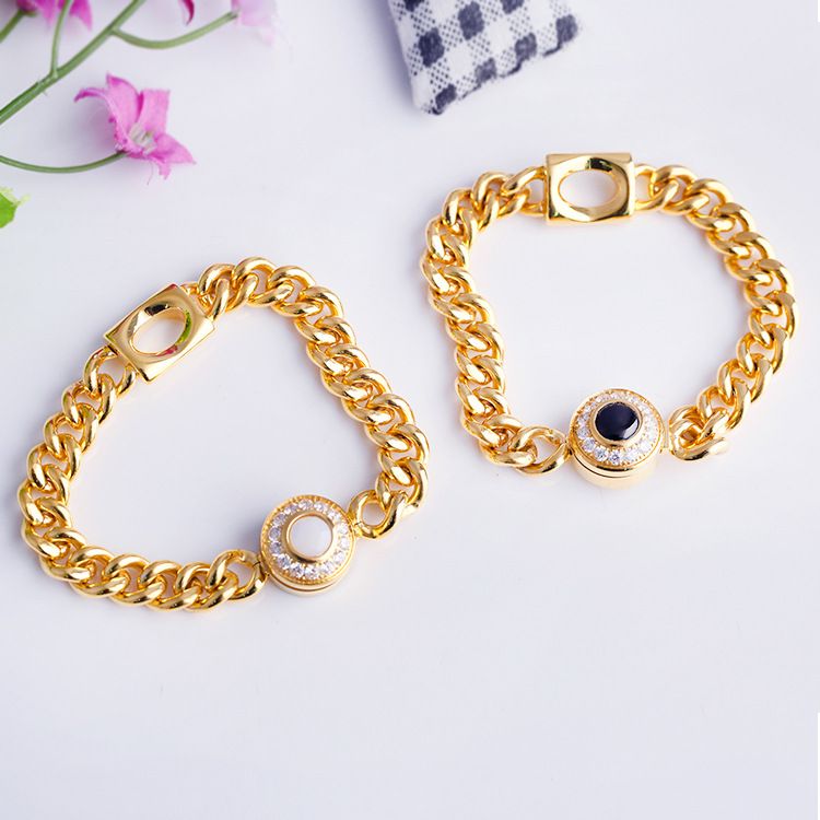 Nuovo bracciale cubano in acciaio inossidabile con intarsi in conchiglia di diamanti e cristalli color oro/bianco, catena spessa_voghion.com