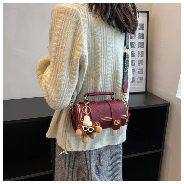 Mini Rtro Fmal Bags PU Lathr Fashion Cross Body Handbags With Advancd Sns Singl Shouldr Portabl Cylindr_voghion.com