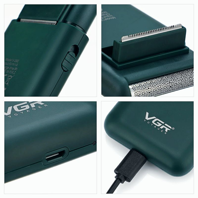 VGR electric professional beard trimmer portable mini reciprocating shaver 2-blade USB charging men's V-390_voghion.com