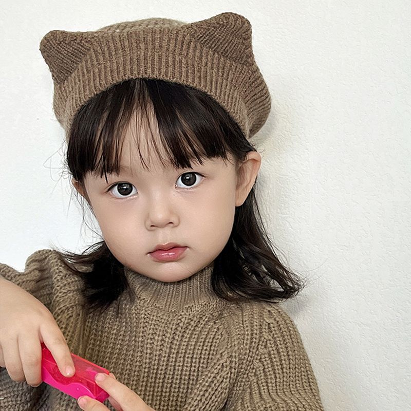 Cappello da berretto per bambini con orecchie da gatto, alla moda, autunno inverno, caldo, lavorato a maglia, per ragazzi e ragazze, carino, tinta unita, per bambini, artisti_voghion.com