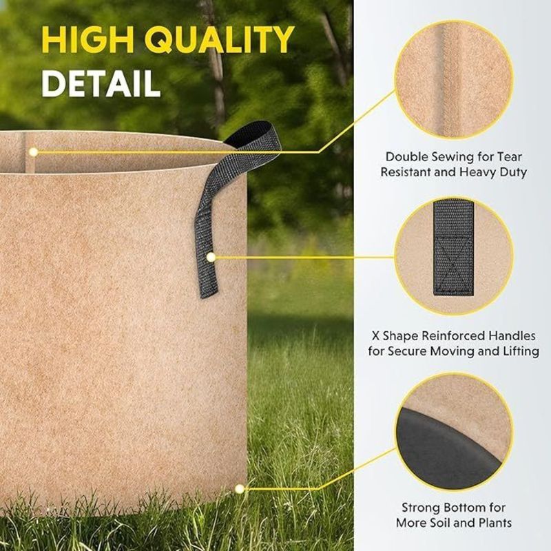 Grow Strap For Duty Handles Bags Container Heavy Gallon Nonwoven Fabric Pots 5 Aeration Ta Durable Plant 5Pack Thickened Garden_voghion.com