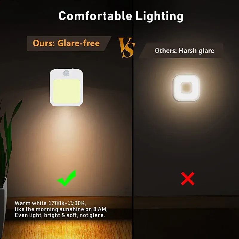Sensore di movimento con lampade a LED con spina UE, luce notturna wireless per bambini per comodino_voghion.com