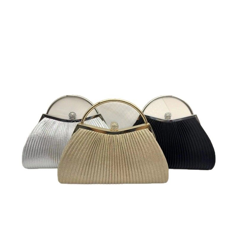 Komplett handgefertigte, plissierte Strass-Abendhandtasche für Damen_voghion.com