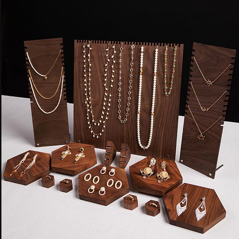 Wooden Walnut Jewelry Display Stand With Earring Tray Necklace Ring Earring Holder Organizer Jewellery Storage Box Shelf_voghion.com