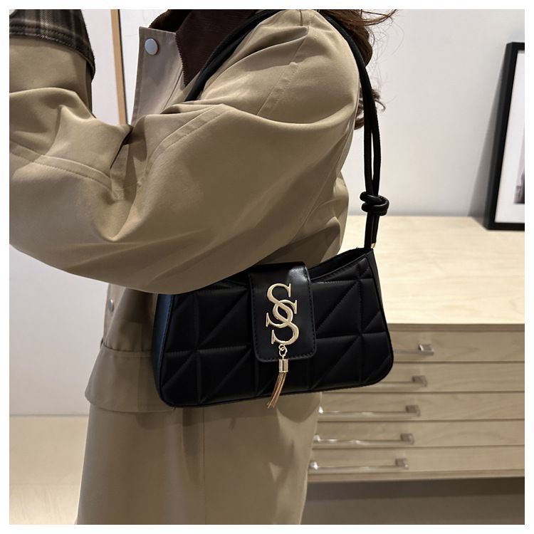 Borsa a tracolla con catena a tracolla tinta unita, stile nuovo, per il tempo libero, da donna, con intagli a diamante_voghion.com