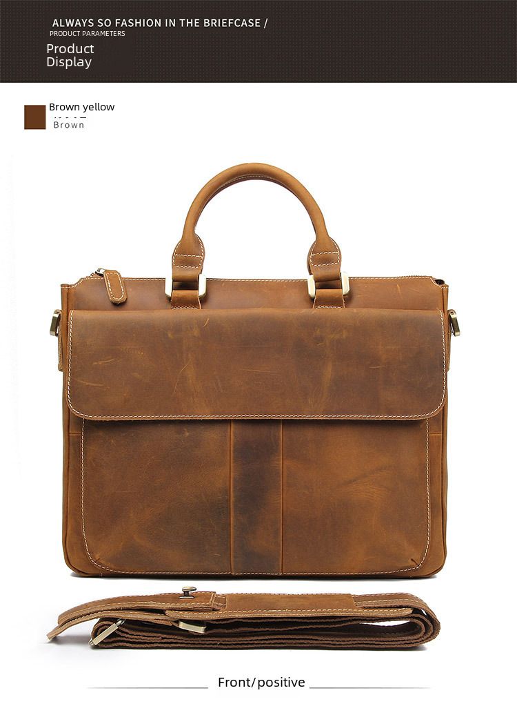 Leather Men's Bag Commuter Business Travel Computer Bag Crossbody Handbag Top Layer Cowhide Briefcase_voghion.com