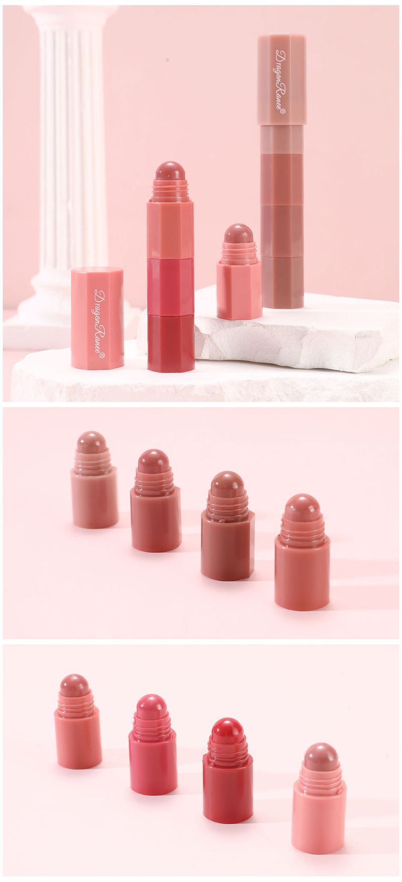 Set di 4 rossetti opachi retrattili - Tonalità nude, mini kit di rossetti portatile per il trucco in movimento_voghion.com