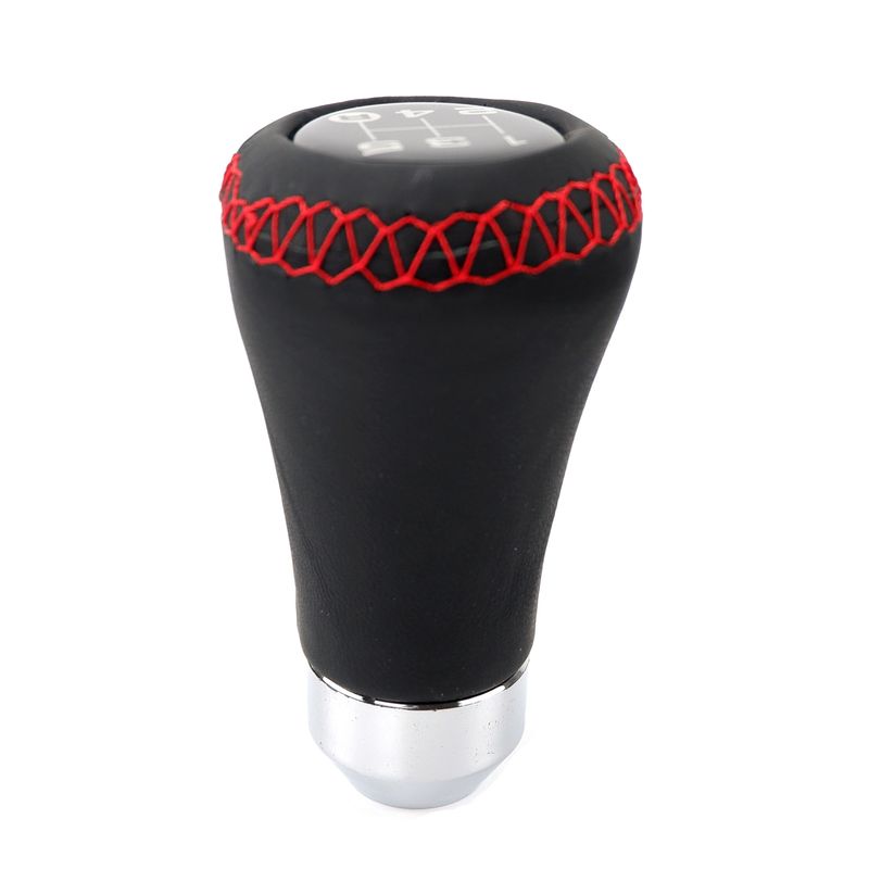 Universal Car Shift Knob Gear Stick + Boot Set 5 / 6 Speed Manual Shifter Lever Black Red e PU Leather_voghion.com