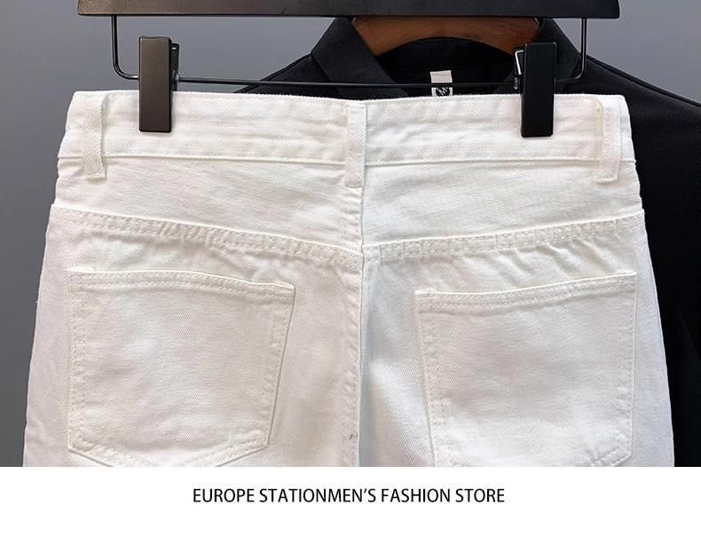 Men's Clothing Cat Whisker Big Hole White Denim Shorts Men Ins Trend Summer New Style Scratched Casual Non Elastic Shorts_voghion.com