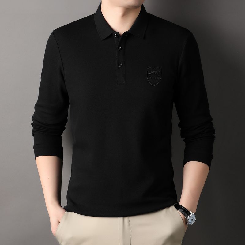 2024 new pure cotton men's polo shirt long sleeved t-shirt business casual loose collar top for men_voghion.com
