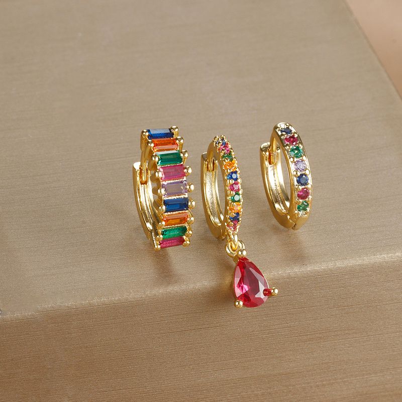 Damenschmuck Geometrisches Tropfen-Ohrstecker-Set mit Strasssteinen, 3-teiliges vergoldetes Ohrhänger-Set, minimalistisches schickes Modeaccessoire_voghion.com