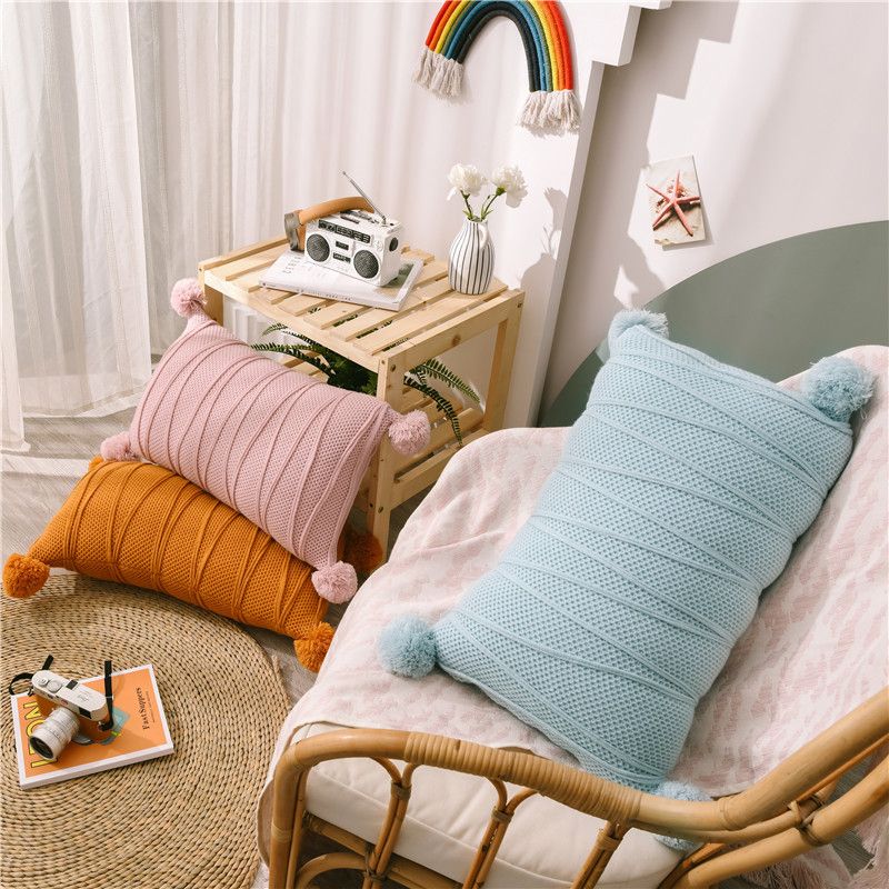 Nordisk stil enkel ensfarget geometrisk ull lang midje pute hjem stoff tiger krakk sofa pute nattbordspute_voghion.com