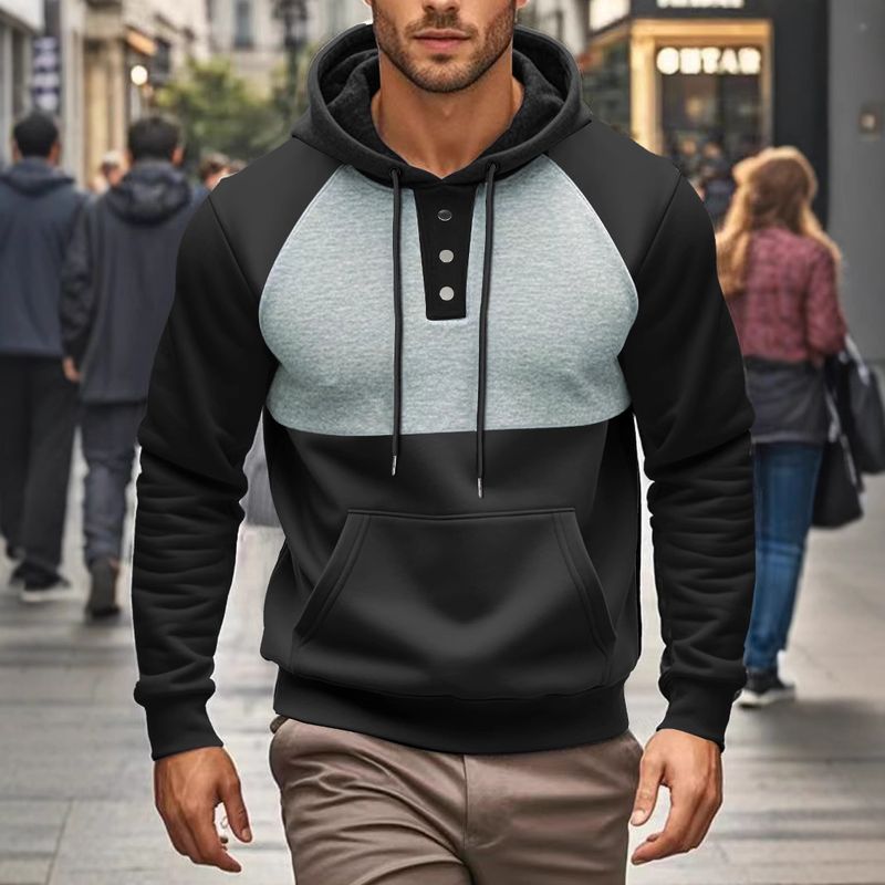 Felpa con cappuccio casual da uomo, nuova collezione autunno e inverno, con cuciture a contrasto e giacca in velluto da uomo_voghion.com