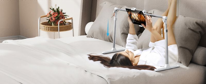 Earphone Tablet Stand Holder For Bed, Adjustable Width And Height, Compatible With IPhone, Samsung, IPad Air Or Other_voghion.com