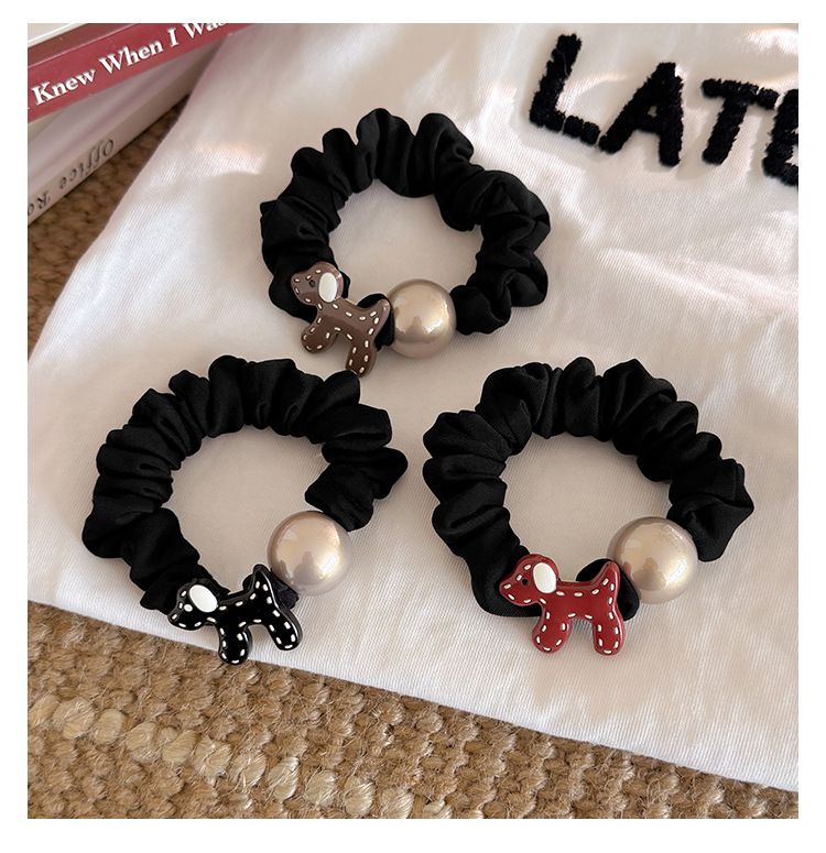 Puppy Pearl Tie Women's Simple Versatile Ponytail Rope High Elastic Rubber Band Hair Accessories_voghion.com