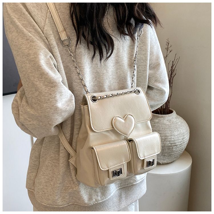 Heart-shaped Design 2025 Spring And Summer New Multi-function Chain Backpack Fashion Travel Small Schoolbag Leisure Daily Versatile Minimalist_voghion.com