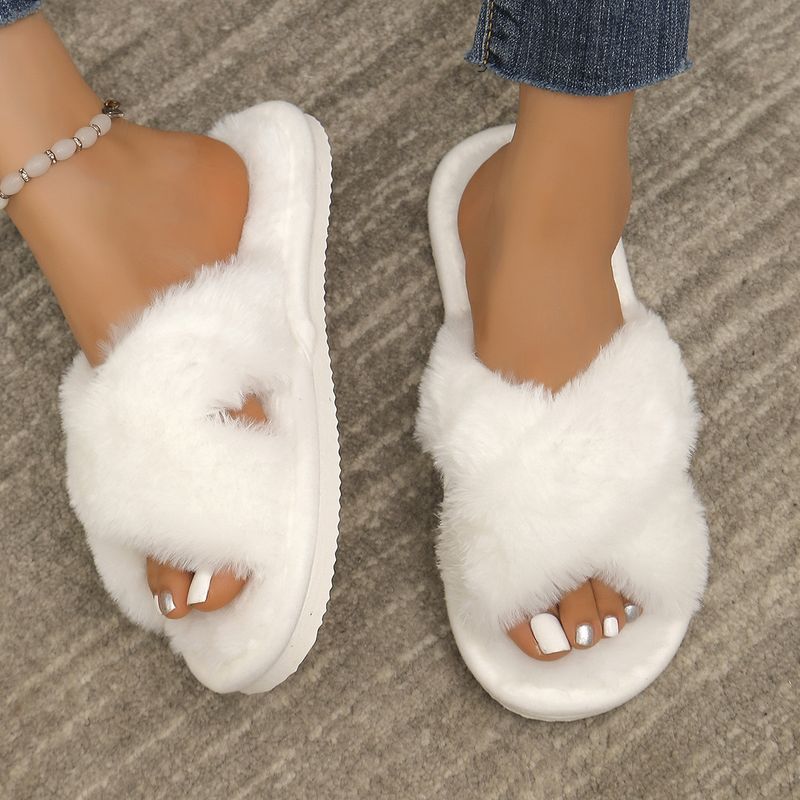 Pantofole da donna in caldo cotone con punta aperta e cinturino incrociato, per ragazze_voghion.com