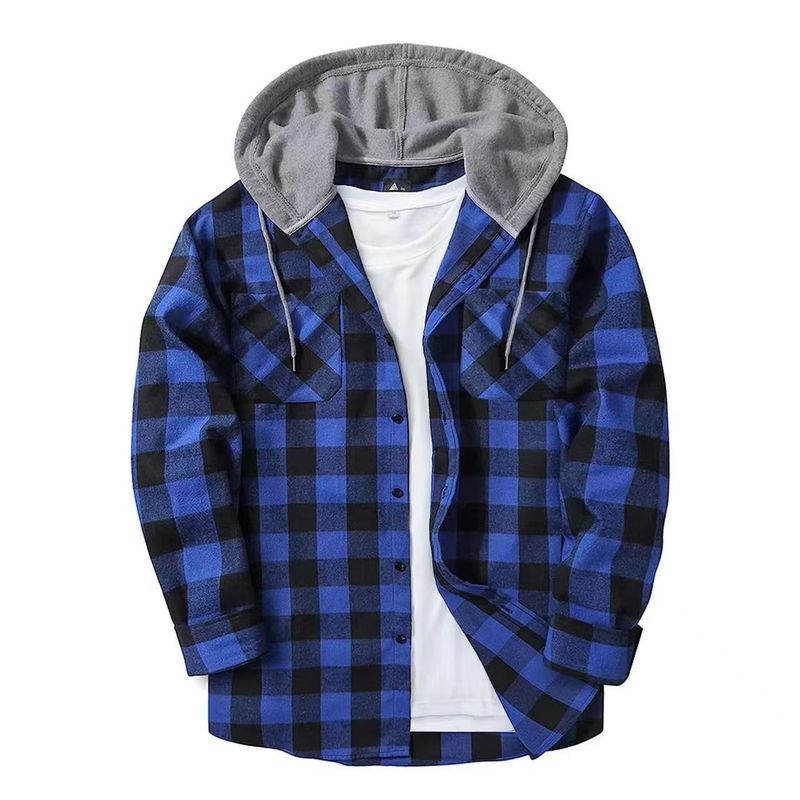 Unschlagbare Qualität, neues modisches Fleece-Karo-Hoodie-Shirt mit doppelter Taschenabdeckung für Herren_voghion.com