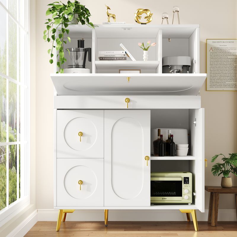 Küchenschrank Weiß 100x140cm Con Falttüren, Multifunktionaler Stauraum_voghion.com