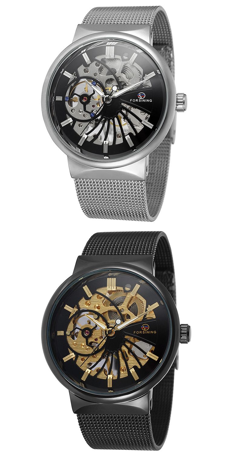 Nei FORSINING126 Hären Auer mat manueller Mechanik an engem holen Design fir Männer, modern a mat Stolband_voghion.com