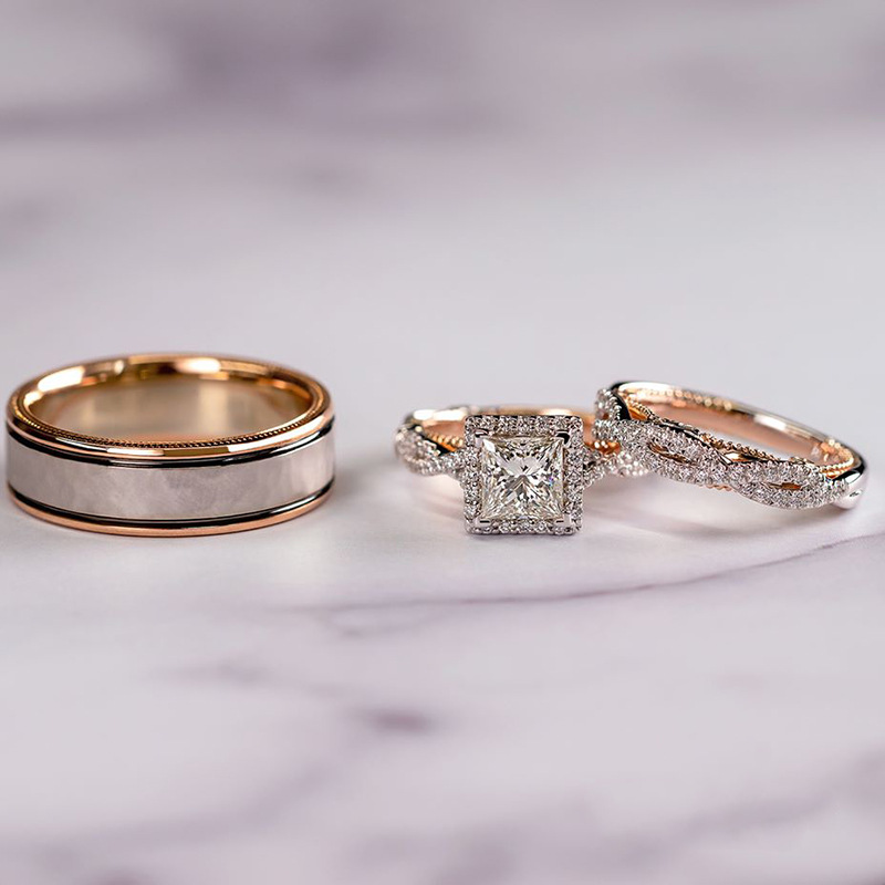 Dreiteiliger Ring Roségold Farbtrennung funkelnder Zirkonring Damen Luxus Verlobungsring_voghion.com