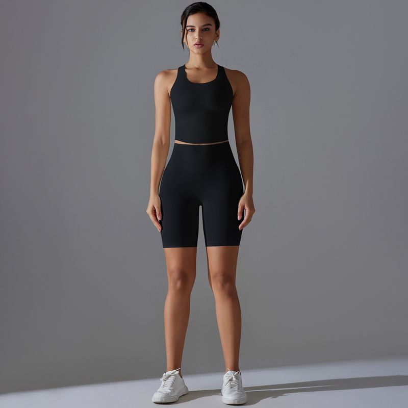 New backless no underwear, shorts, yoga suit set, sports running and fitness two-piece set_voghion.com