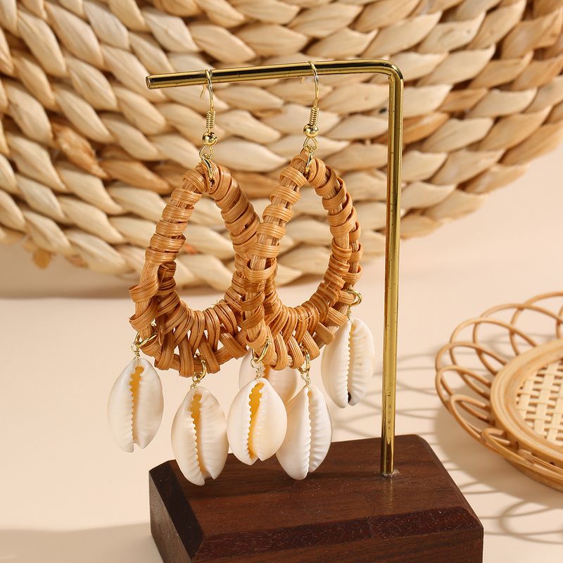conjunto de brincos de borla hit Novos brincos boêmios Brincos de vime de madeira_voghion.com