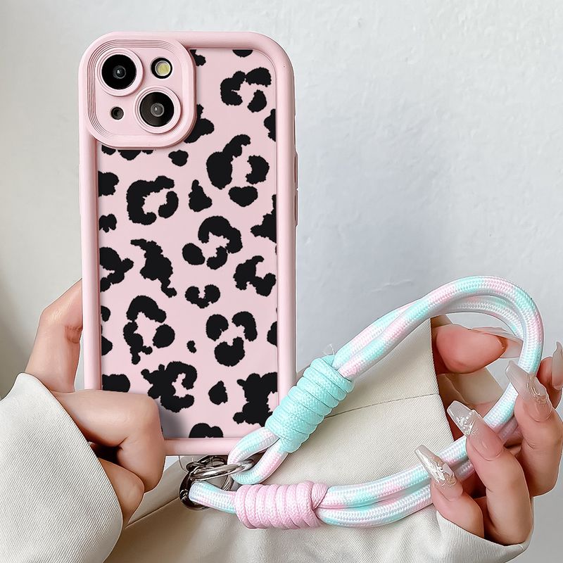 Custodia con cordino da polso con catena per Xiaomi 14T 15 13t Poco F6 M6 Pro Redmi 14C Note 14 Pro Plus Custodia per telefono leopardata rosa_voghion.com