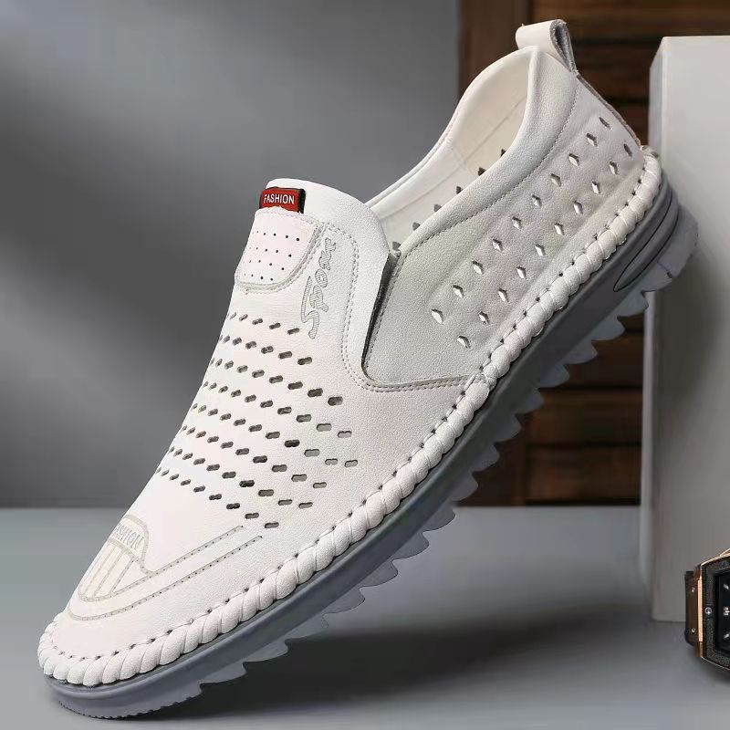 Mesh Sommer Hohl Weiche Leder Sandalen Atmungsaktive Loch Mittleren Alters Vater Herrenschuhe_voghion.com