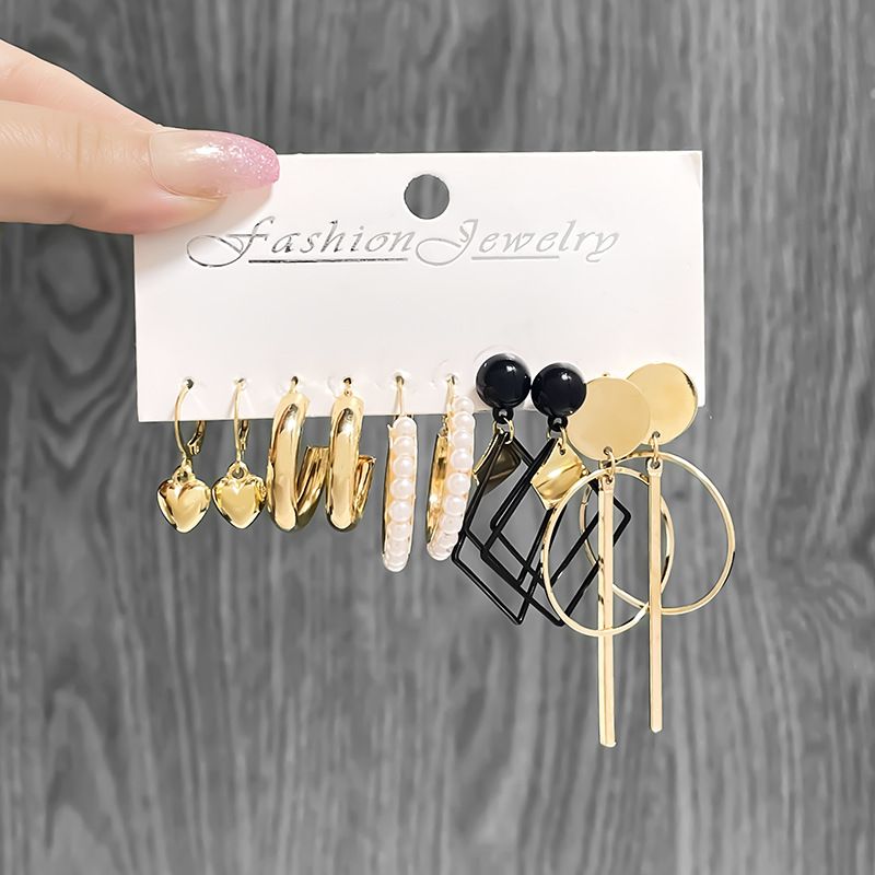 Runde, herzförmige Ohrstecker für Damen, rautenförmige Creolen, 5-teiliges Set_voghion.com