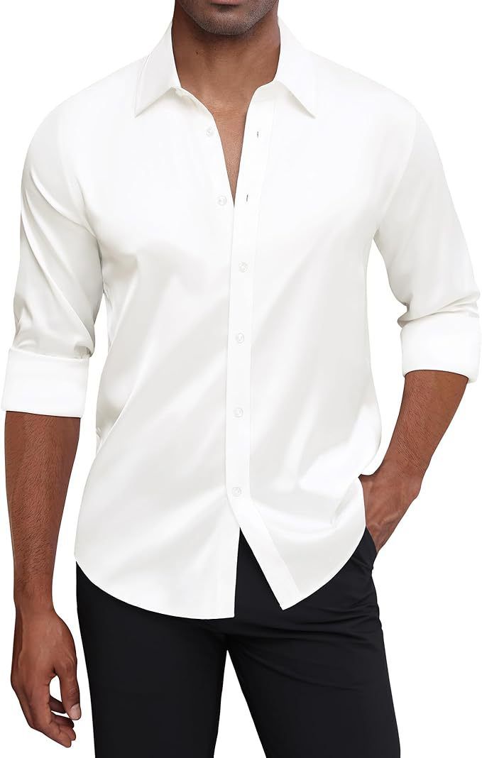 Herrenhemd aus Seidensatin mit langen Ärmeln – knitterfreies und antistatisches Business-Casual-Button-Down-Hemd für formelle und Freizeitkleidung_voghion.com