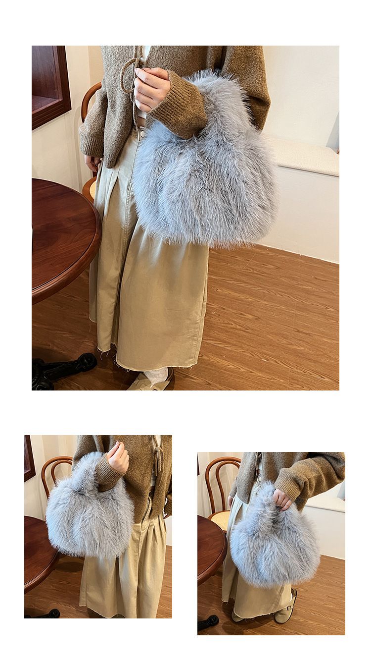 Plush for women, large capacity 2024 new autumn and winter single shoulder handbag, popular plush commuting bag_voghion.com