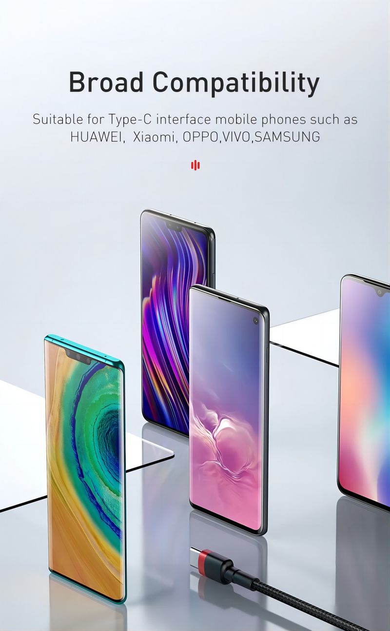 Câble de données Type-C tressé en nylon, compatible avec les téléphones portables Huawei, Xiaomi, Oppo, VIVO et Samsung, câble de charge rapide_voghion.com