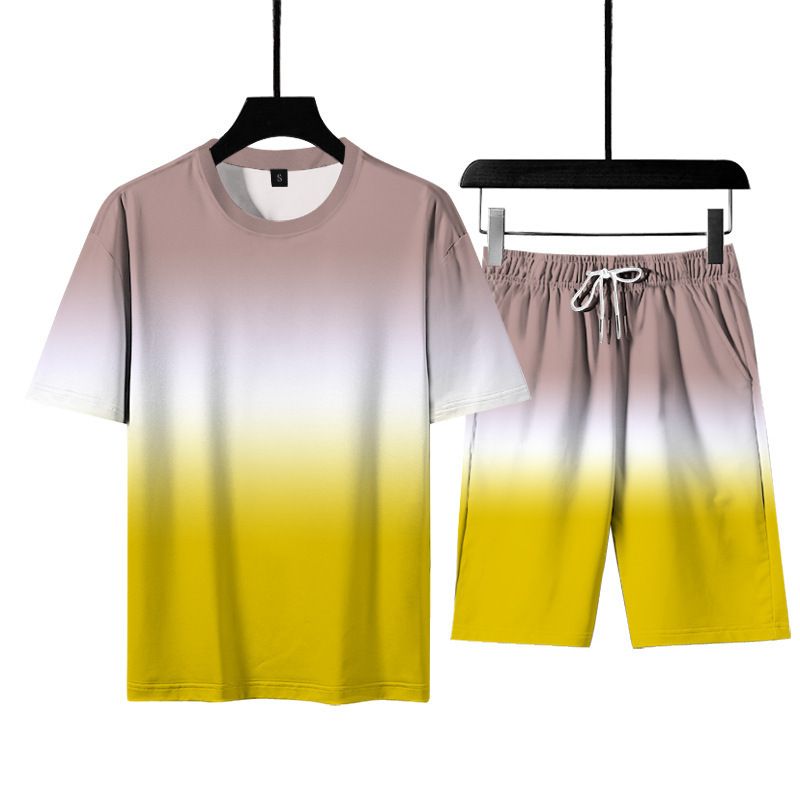 Nuevo estilo de camiseta de manga corta con estampado 3D esencial de 2 piezas para conjunto deportivo casual de verano para hombres_voghion.com