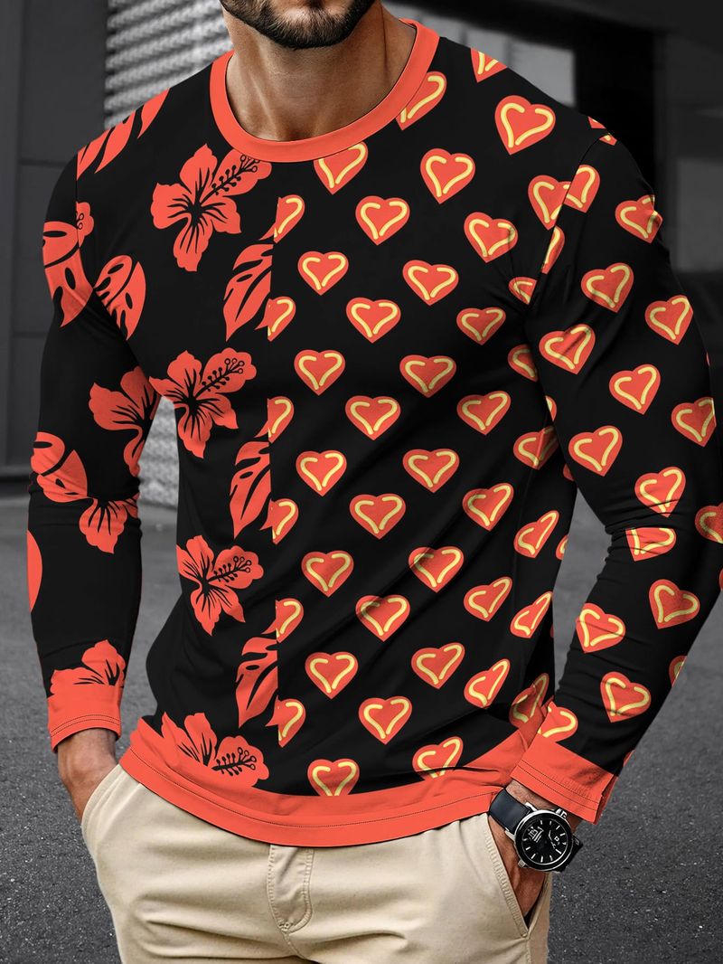 Contrasting Design T Shirts For Men Fashion Handsome Casual 3D Print T Shirt Spring And Summer Long Sleeve Comfortable Loose Fit_voghion.com