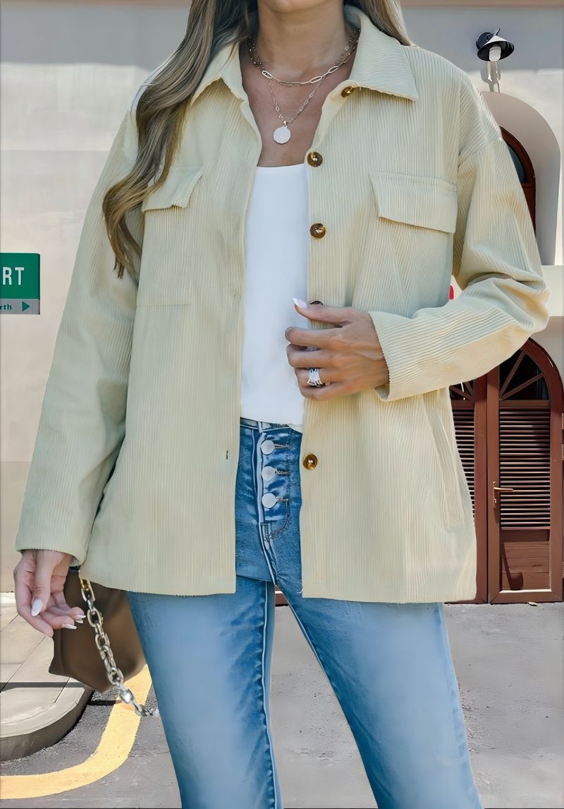 Giacca casual a coste con colletto rovesciato, tinta unita, autunno inverno 2025_voghion.com