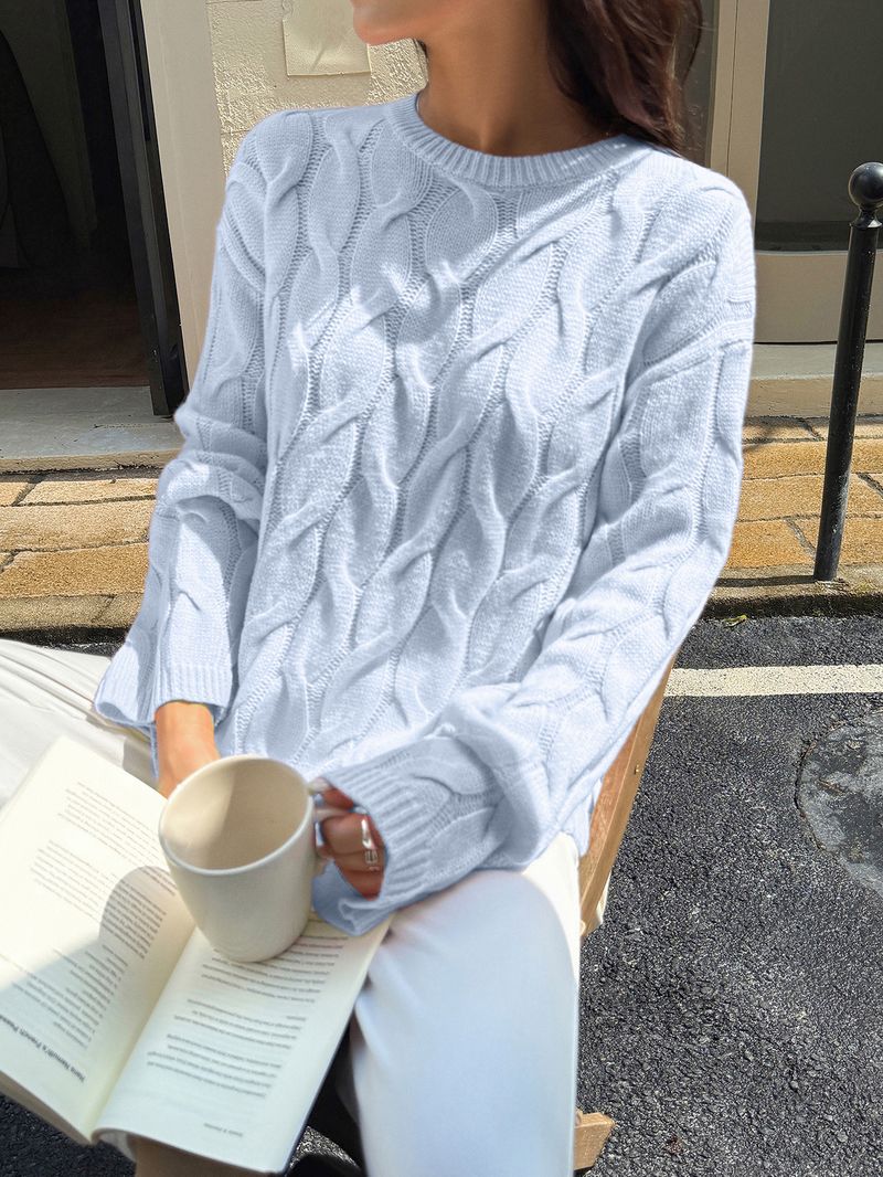 Y2k Chunky Knit Sweater Women's Oversized Long Sleeve Top - Soft Acrylic Pullover In Pink, Blue, Yellow & Beige (S/M/L/Xl)_voghion.com