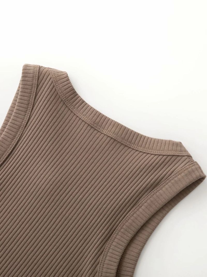 Sommer-Sport-Shorts im neuen Stil mit Rundhalsausschnitt, einfarbig und Fransenkanten, schmal geschnittene I-förmige Weste für Damen_voghion.com