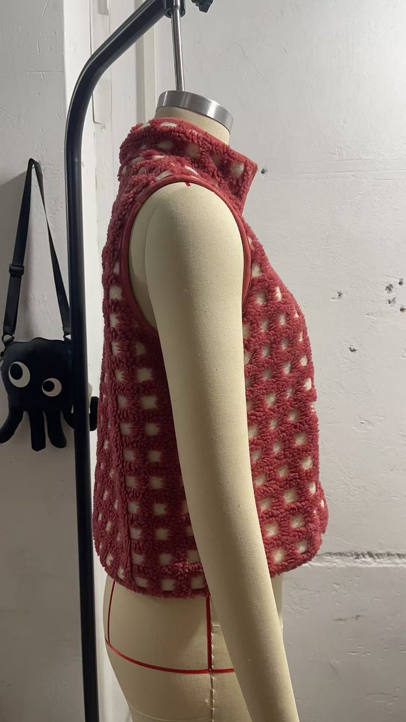 Gilet zippé en polaire gaufrée pour femme, col montant, sans manches, superposition légère et chaude pour l'automne et l'hiver_voghion.com