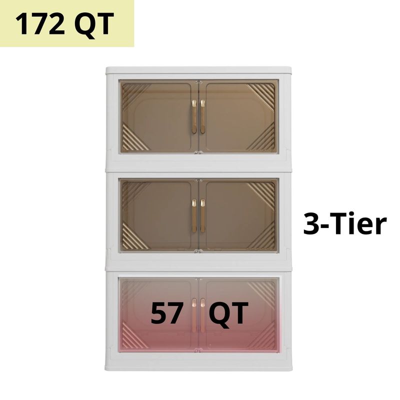 172 QT 21.6 Inch Wide Clear Door Foldable Storage Box – 3-Tier Large Capacity Organizer, Easy Access, Moving Essential, Space-Saving Foldable Design_voghion.com