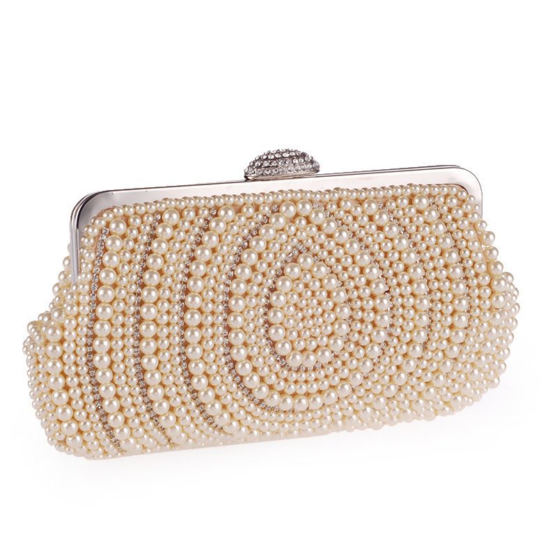Borsa da sera elegante con pochette a catena, tracolla e perline, tempestata di diamanti, 7232-14_voghion.com