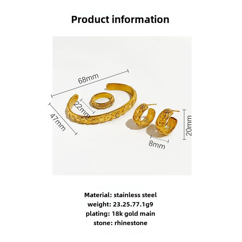 Design fashion popular retro temperament stainless steel bracelet ring earrings set mango moon pattern_voghion.com